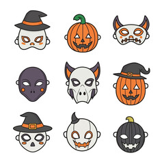Fototapeta premium Whimsical Halloween Masks: A Cartoon Assortment of Spooky and Festive Holiday Designs