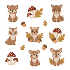 Obraz premium Charming autumn creatures whimsical forest illustrations cute woodland animals for children's