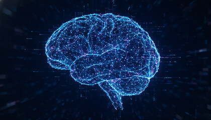 Glowing digital neural network brain for artificial intelligence concept