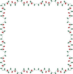 Festive Christmas Lights Border Red and Green String Lights Garland Frame for Holiday Greeting Cards Invitations Background