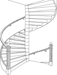 Spiral staircase line art vector