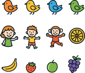 Funny Icon & A charming and playful bird illustration in yellow, black, cyan, and magenta, perfect for adding a touch of fun to your projects.