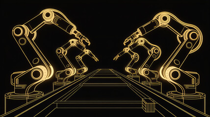 Futuristic robotic arms working in precise automation, a symbol of high-tech manufacturing and industrial innovation with advanced technology at its finest