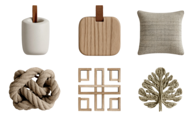 Natural Minimalist Keepsakes in Earth Tone Japandi Style on Transparent Background