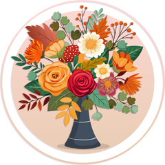 Obraz premium Vector print. A bouquet of beautiful hand-drawn flowers. Greeting card decorated with various flowers. Sticker with an image of the bouquet.