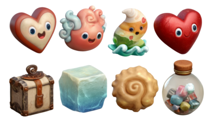 Cute 3D Stylized Companions for Valentine's Day on Transparent Background