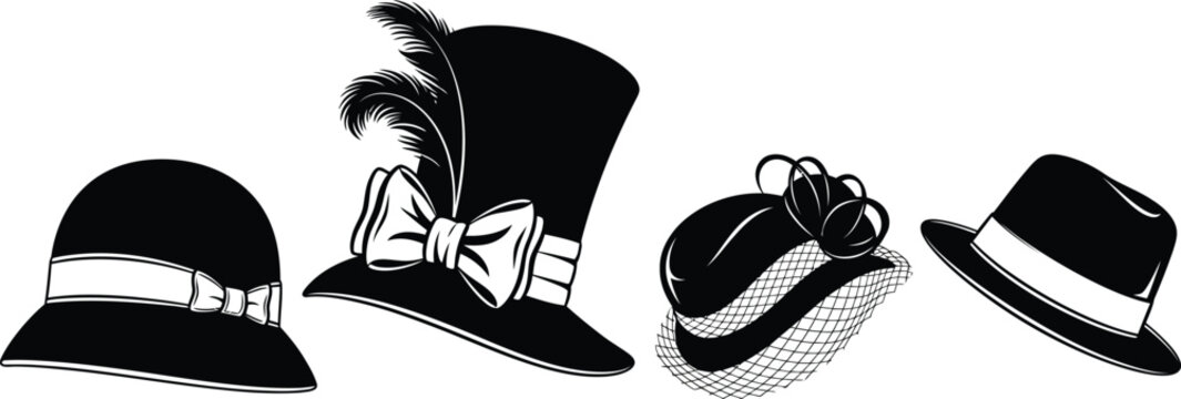 Vintage style hats collection vector illustration