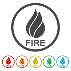 Fire Flame Logo. Set icons in color circle buttons