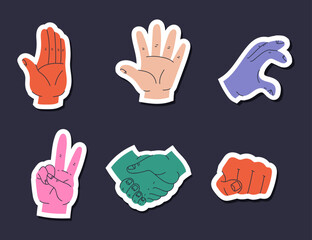 Obraz premium Hand ok thumb finger up gesture retro sign isolated set. Vector flat graphic design illustration
