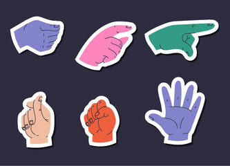 Hand ok thumb finger up gesture retro sign isolated set. Vector flat graphic design illustration