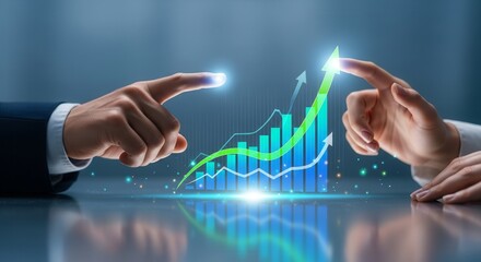 Business Collaboration Showing Growth and Success With a Futuristic Financial Chart