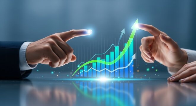 Business Collaboration Showing Growth and Success With a Futuristic Financial Chart