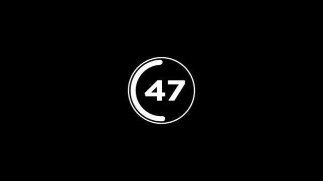 Circle countdown timer one minute animation from 95 to 0 second animation on black background with alpha channel, 95 second countdown timer, Countdown.