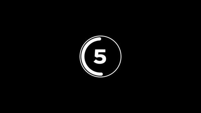 Circle countdown timer one minute animation from 10 to 0 second animation on black background with alpha channel, 10 second countdown timer, Countdown.