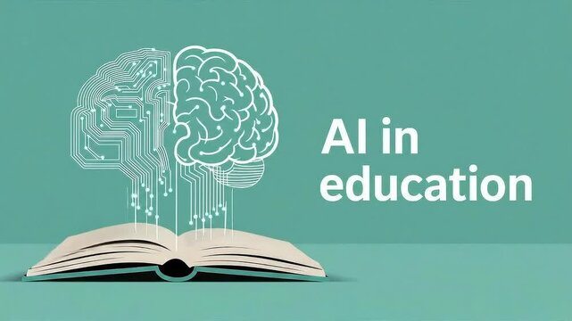 AI's Educational Ascent: A depiction of an open book with a brain rising, symbolizing the fusion of artificial intelligence and education, igniting knowledge and learning.