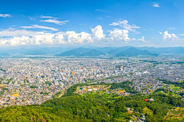 Nagano City, Japan with cityscape panorama at dusk from Asahi Mountain 1864