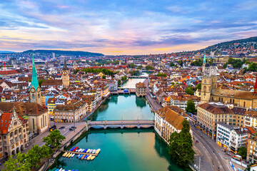 Obraz premium Zurich, Swizterland over the Limmat River 1884