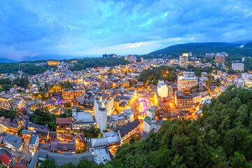 Kusatsu Onsen, Gunma Prefecture, Japan at twilight. 1882