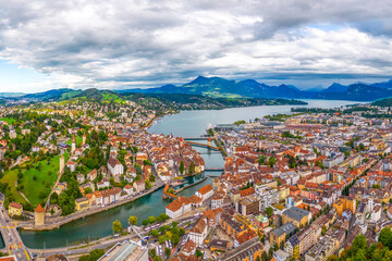 Lucern, Switzerland Aerial View over the Ruess River 1879