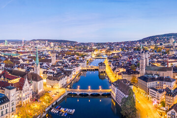 Zurich, Switzerland Old Town Skyline Over the Limmat River 1820