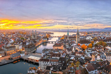 Zurich, Switzerland Old Town Skyline over the Limmat River 1815