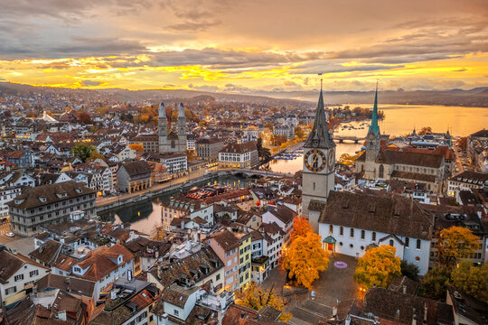Zurich, Switzerland Old Town Skyline over the Limmat River 1804