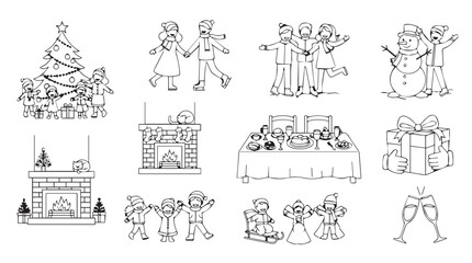 Collection of festive christmas holiday illustrations in a charming hand drawn silhouette style perfect for seasonal designs and decorations silhouette