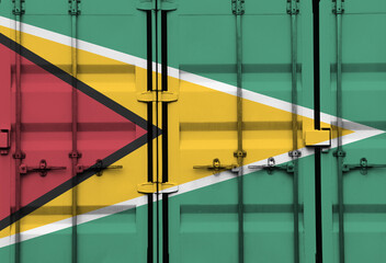 Shipping container with Guyana national flag overlay