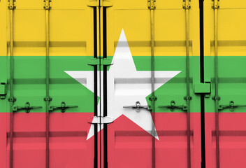 Shipping container with Myanmar national flag overlay