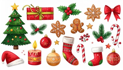 Festive Christmas Decorations Collection Holiday Celebration Elements.
