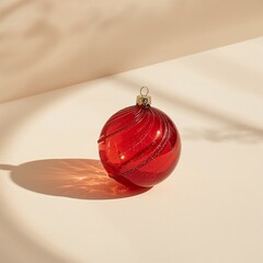 Red Christmas ornament on soft background with shadow play  