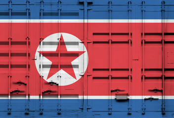 Shipping container with North Korea national flag overlay