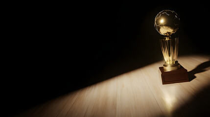 elite. A champion trophy shines under dramatic lighting, symbolizing achievement and pride. event key visuals, club posters, designed for sports event promotions and stadium branding.