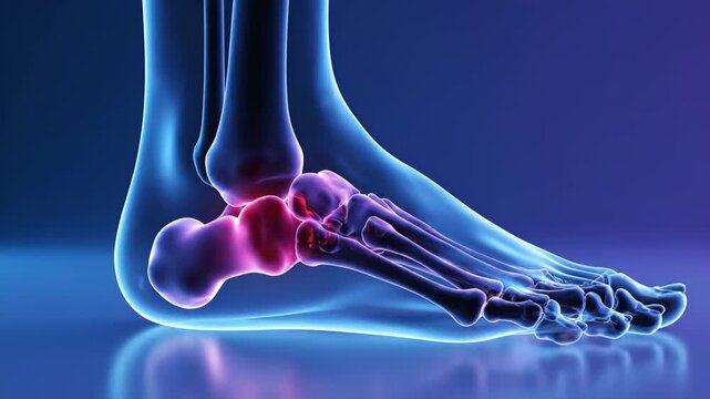 3d rendering of human foot and ankle bones, highlighting the skeletal structure and anatomy