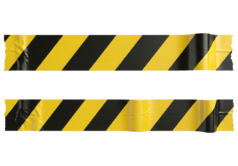 Set Of Two Warning Tape Strips, Cut Out, Clipping Path, Isolated on a Transparent PNG Background.