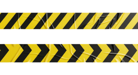 Pair Of Caution Tape Strips for Safety And Construction Use, Cut Out, Clipping Path, Isolated on a Transparent PNG Background.