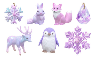 Naklejka premium Glossy Pastel Aurora Creatures with Magical Design Isolated on Transparent Background