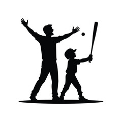 Naklejka premium baseball dad cheering little league batter vector silhouette clip art logo design illustration
