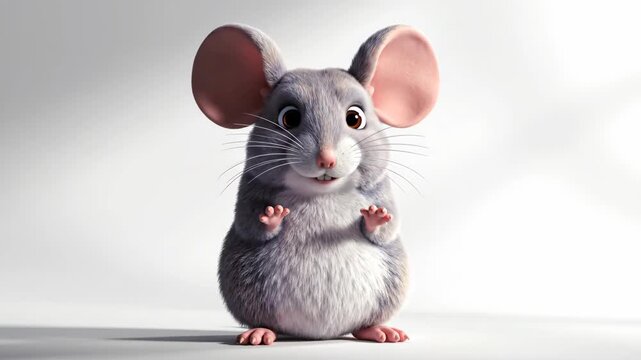 A cute, cartoon mouse with big ears and paws, standing and looking at viewer.