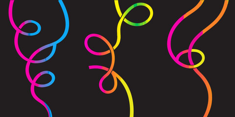 Brightly colored curving lines on a dark background for design elements