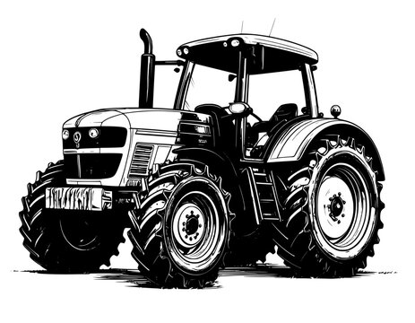 illustration hand-drawn tractor black and white