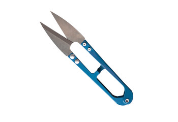 Blue thread snips scissors isolated on transparent background