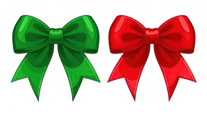 Festive Christmas Bows - Green and Red Holiday Decorations.