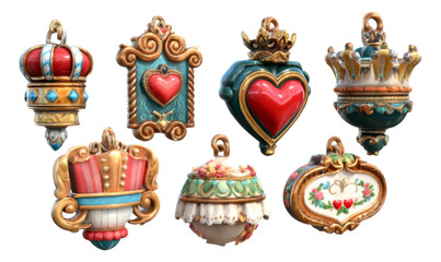 Royal Affection Ornaments in 3D Illustration with Stylized Designs on Isolated Background