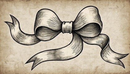 Elegant Ribbon Bow Illustration - Detailed Sketch on Textured Background.