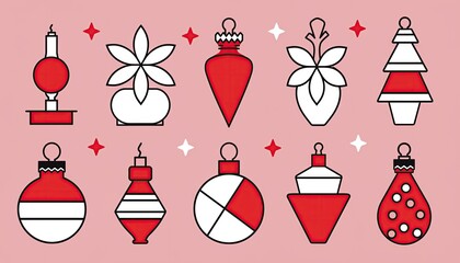 Festive Christmas Ornament Collection - Red and White Holiday Decorations.