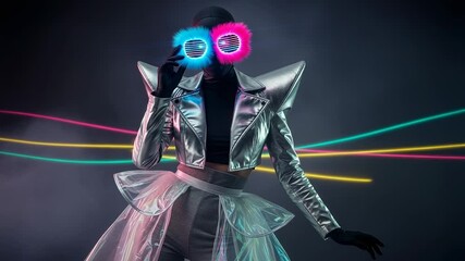 Dive into Futuristic Fashion with Neon Flair and Bold Style in this Dynamic Video, Perfect for Tech, Gaming, and Avant-Garde Marketing