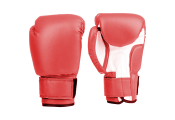 Pair of red boxing gloves isolated on transparent background
