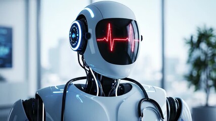 Ai robot doctor with stethoscope and digital heartbeat display, symbolizing advanced healthcare technology - Powered by Adobe