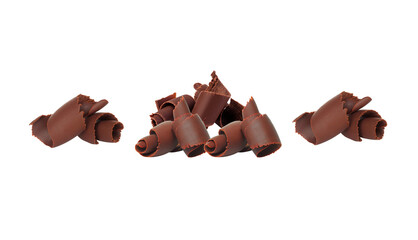 Realistic Chocolate Curls – Dessert Decoration Close-Up – on Transparent Background. A close-up view of rich, realistic chocolate curls - perfect for dessert packaging, bakery branding, and menus